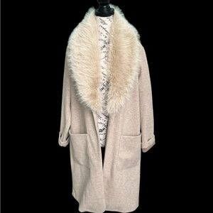 Joie Beige Coat with Faux Fur Collar NWOT